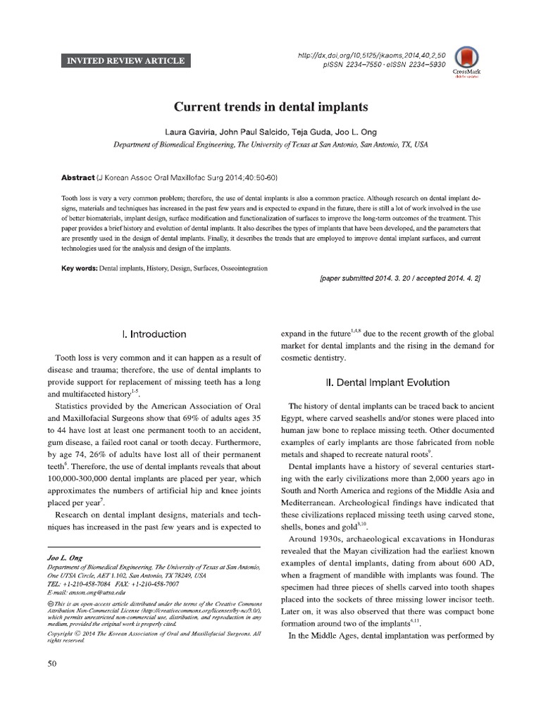 Current Trends in Dental Implants | PDF