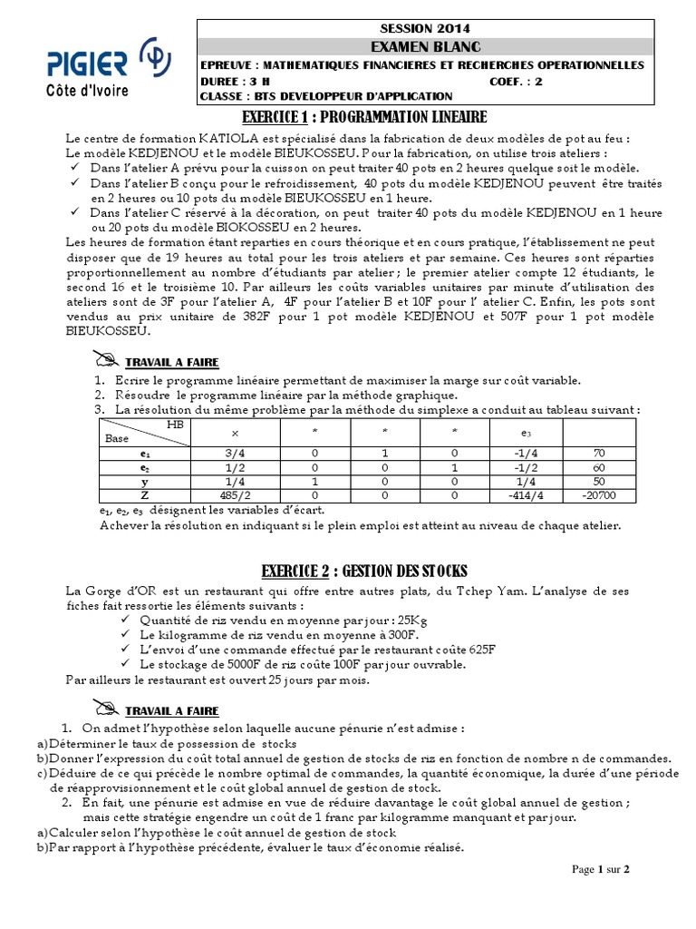 Math Fin Ro | PDF | Prêts | Optimisation linéaire