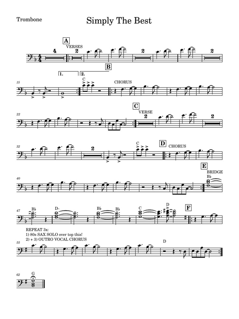 Simply The Best-Trombone | PDF | Song Structure | Musical Forms