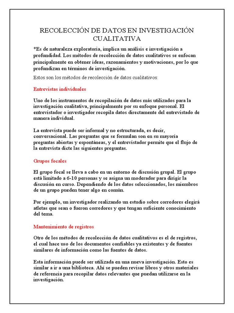 Recolección de Datos en Investigación Cualitativa | PDF | Grupo de ...