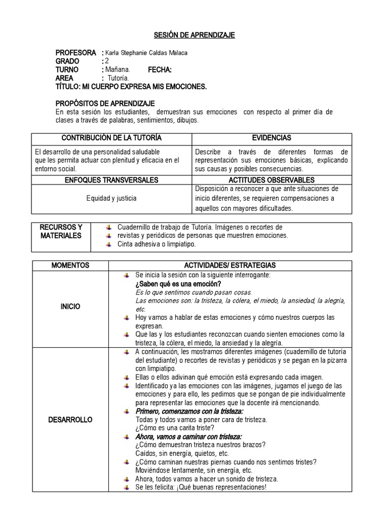 Sesion de Aprendizaje Emociones | PDF | Las emociones | Ira