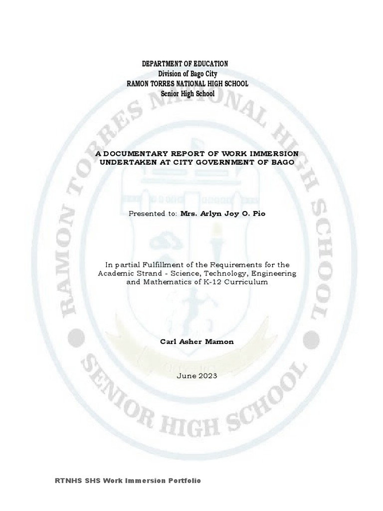 Work Immersion Sample | PDF | Job Interview | Interview