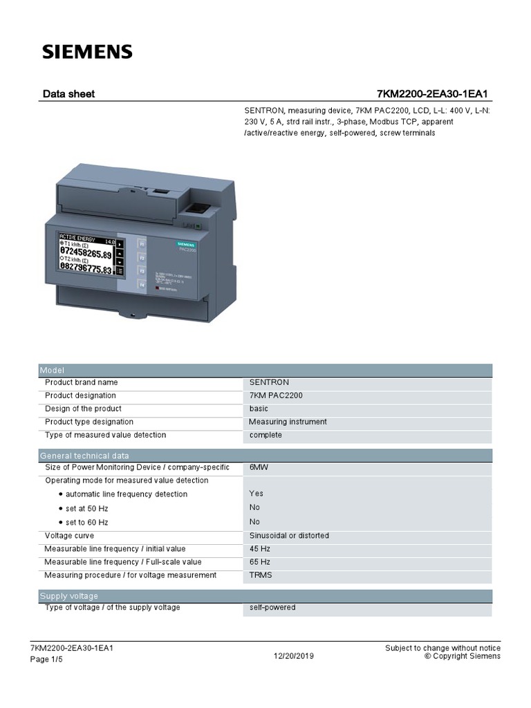 Data Sheet For Power Meter PAC2200 | PDF | Alternating Current ...