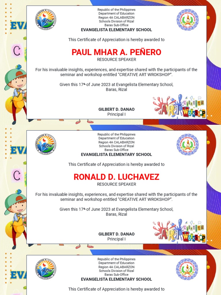 Creative Art Workshop Certificates | PDF