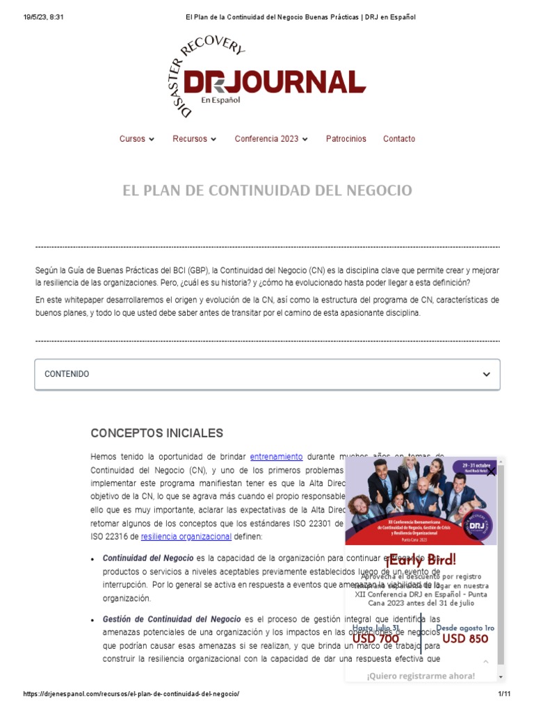 El Plan de la Continuidad del Negocio Buenas Prácticas _ DRJ en Español ...