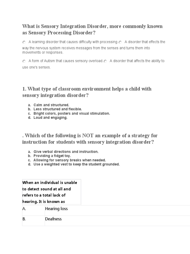 Sensory Impairment PDF Sensory Processing Disorder Hearing Loss