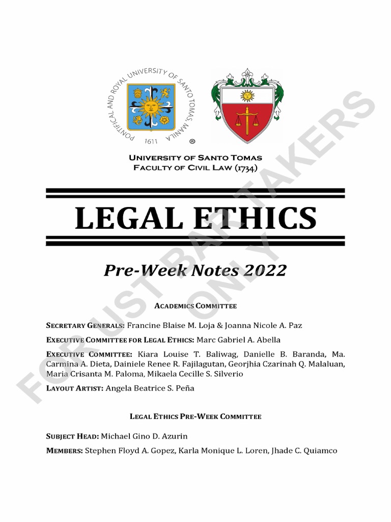Legal Ethics - Ust Pre-Week Notes 2022 | PDF
