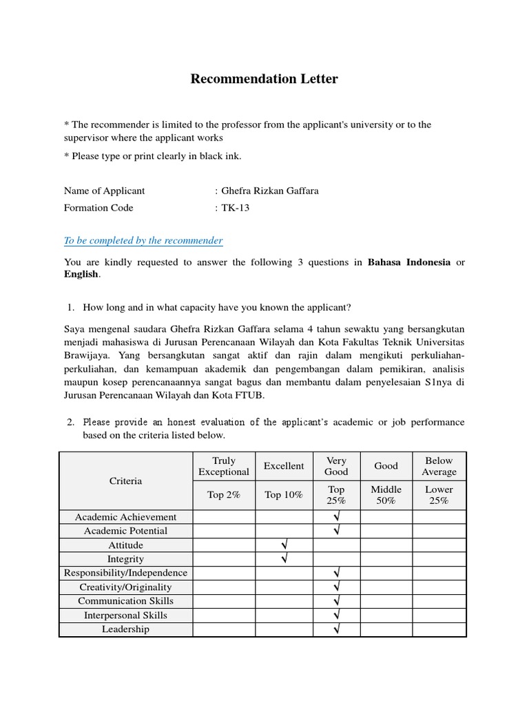 Surat Rekomendasi Ghefra Gaffara | PDF