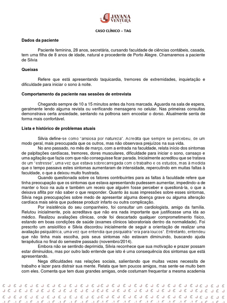 Caso Clínico - TAG - Dia 03 - III Workshop Prática Clínica em TCC ...
