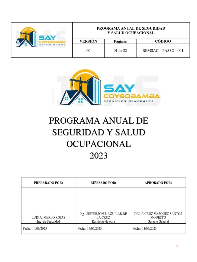 Programa Anual de Seguridad 2023 | PDF | Seguridad y salud ocupacional ...