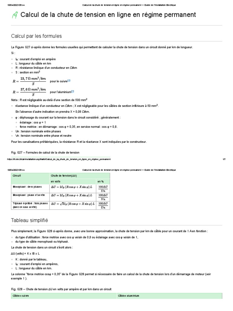 Calcul de La Chute de Tension en Ligne en Régime Permanent - Guide de L ...