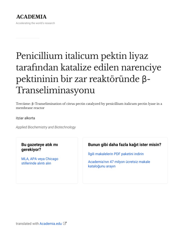 Transelimination of Citrus Pectin Catalyzed by Penicillium Italicum