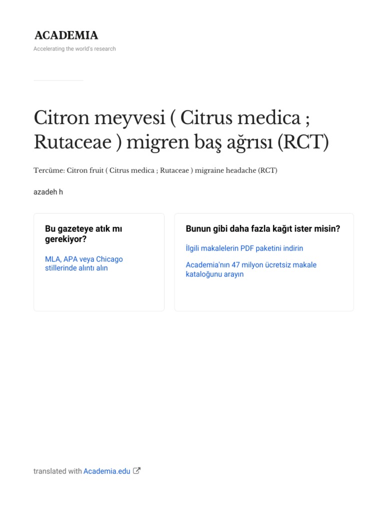 Citron fruit Citrus medica Rutaceae migraine headache RCT tr PDF