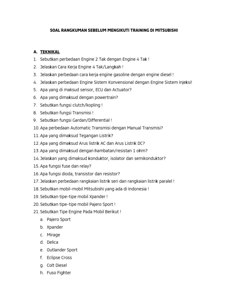 Soal Test Junior Mekanik Technical Pdf