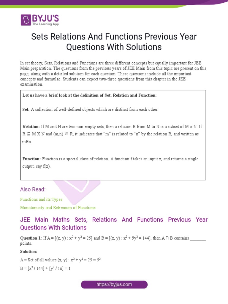 JEE Main Sets, Relations, Functions Solutions | PDF | Teaching Methods ...