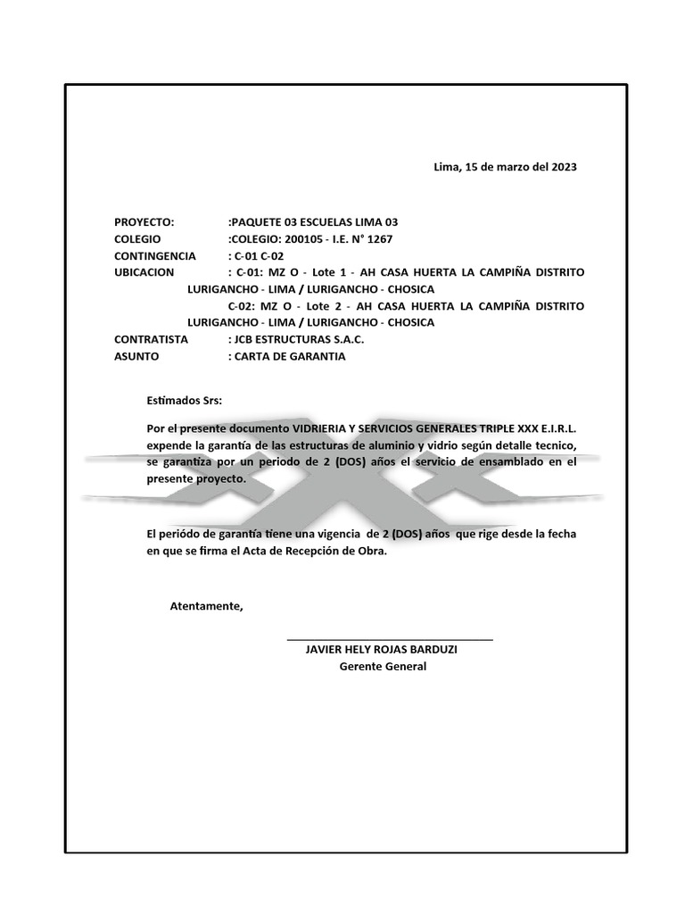 CARTA DE GARANTIA PDF