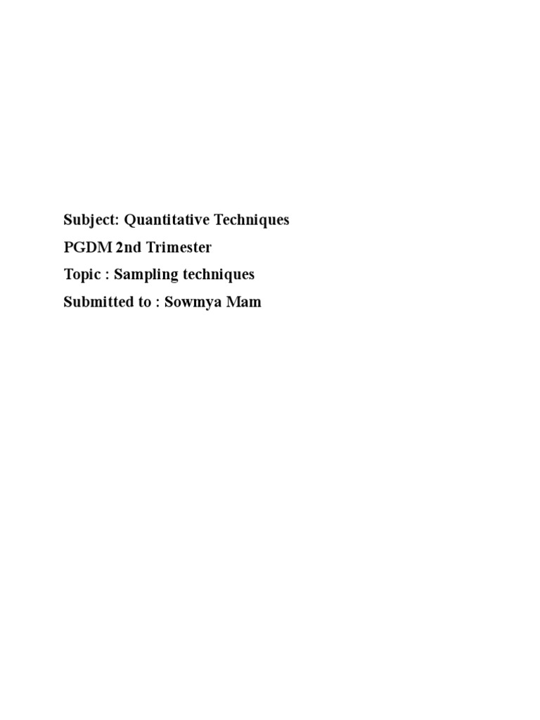 Subject quantitative techniques pgdm 2nd trimester topic sampling