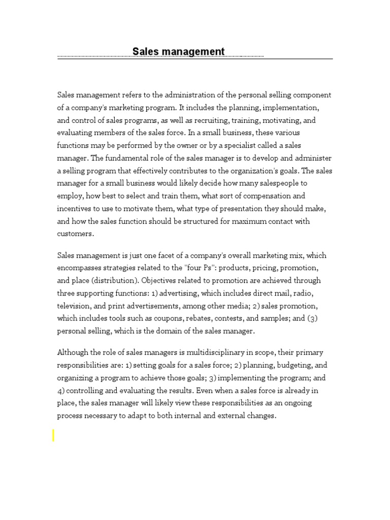 Sales Management Goals and Strategies | PDF | Sales | Strategic Management