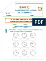 Ficha Mate 4° Grado POBLEMAS CON RELOJES