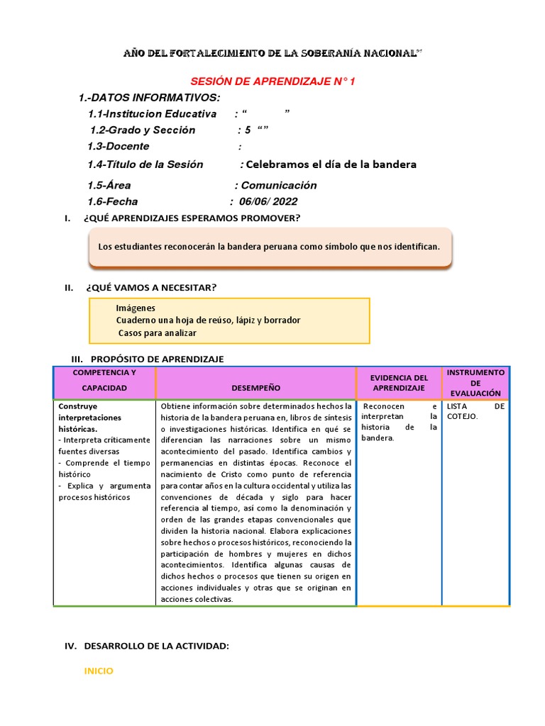 SESION Celebramos El Día de La Bandera | PDF