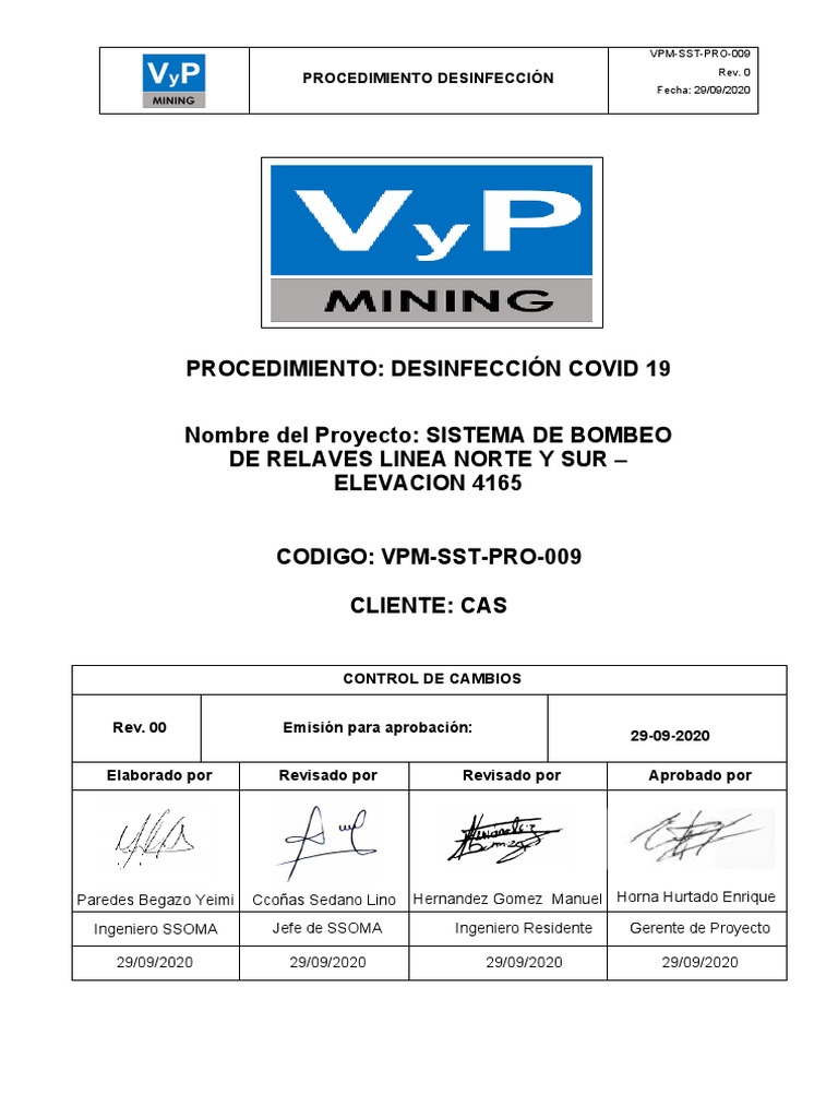 Anexo #09 VPM-SST-PRO-009 Desinfección COVID 19 Rev 0 | PDF ...