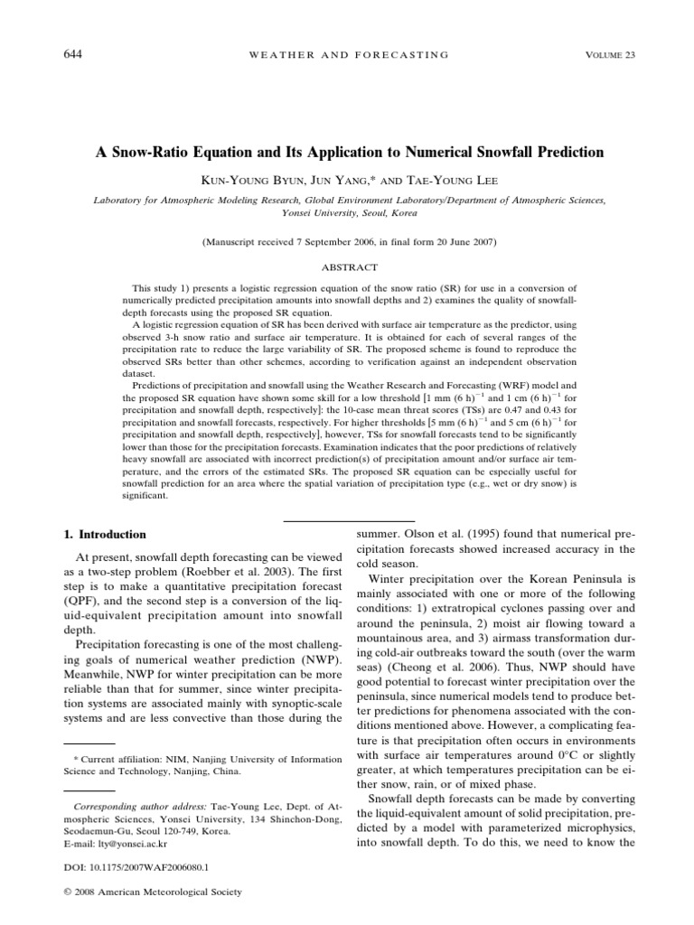 A SnowRatio Equation and Its Application To Numerical Snowfall