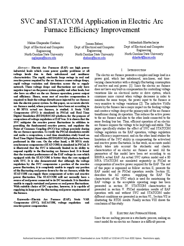 SVC and Application in Electric Arc Furnace Efficiency