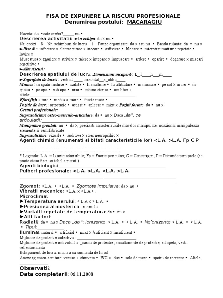 Model Fisa de Expunere La Riscuri Profesionale | PDF
