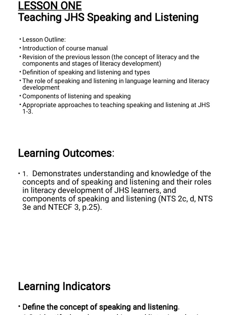 Speaking And Listening Pdf Lesson Plan Reading Comprehension