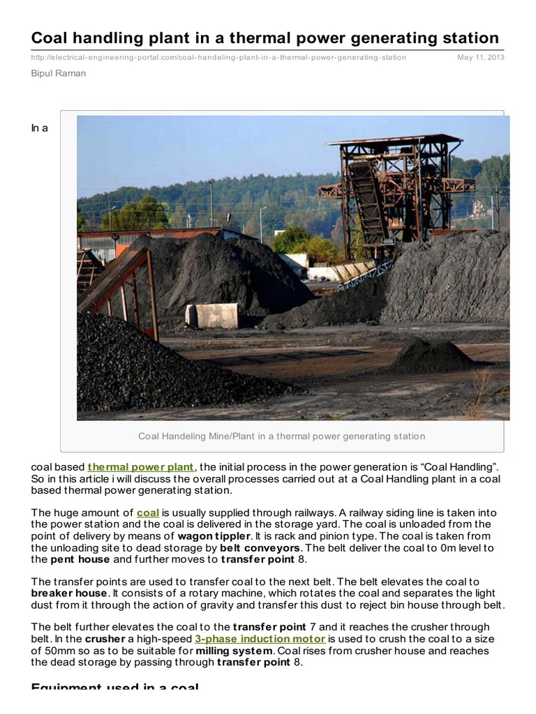 Coal Handling Plant in A Thermal Power Generating Station | PDF ...
