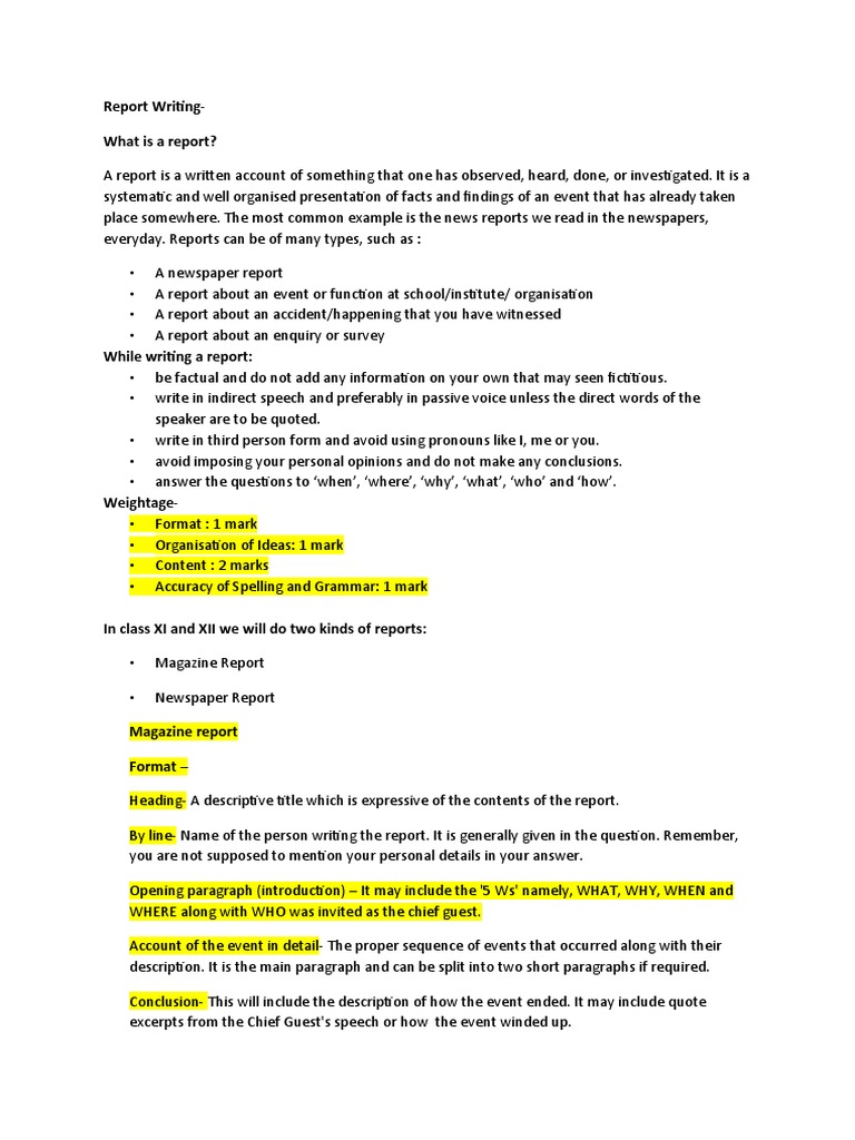 Report Writing Handout | PDF