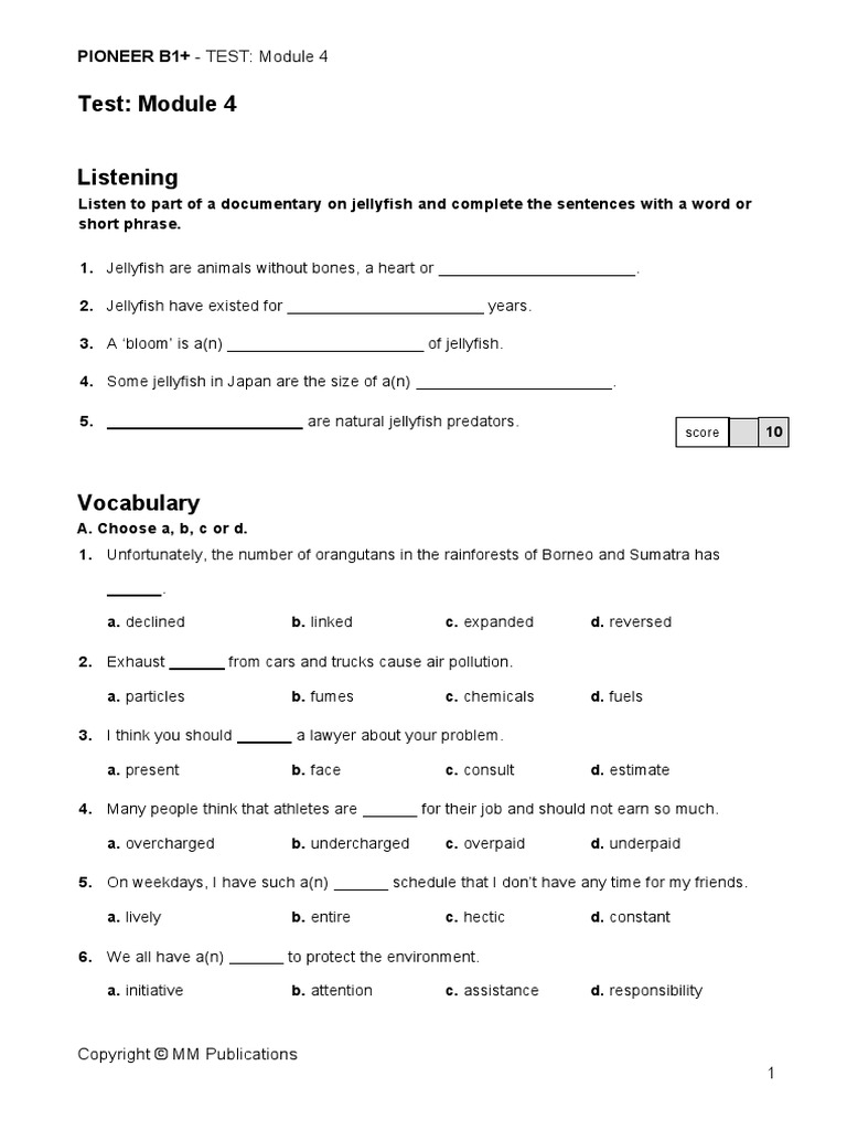 Pioneer B1 Plus Tests Module 4 | PDF | Extinction | Endangered Species