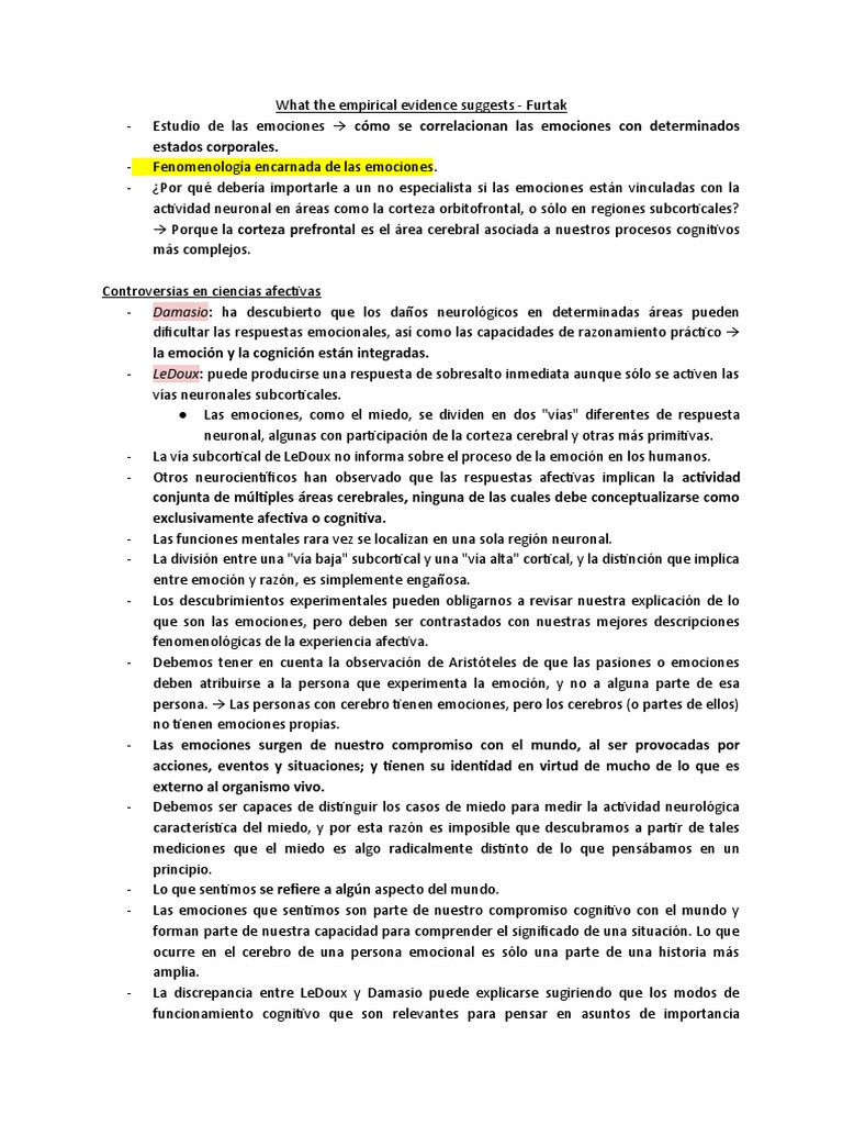 Resumen Furtak PDF Las emociones Cerebro