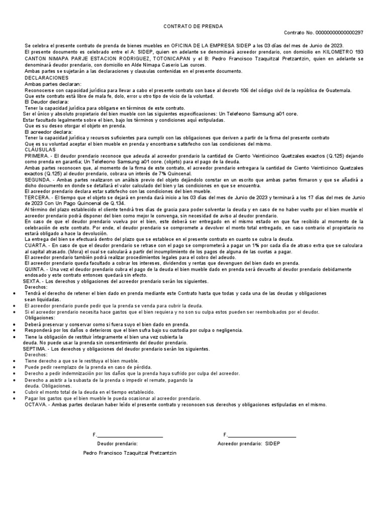 Contrato de Prenda PDF