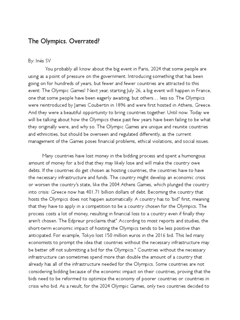 Essay Olympics 2024 PDF Olympic Games Migrant Worker