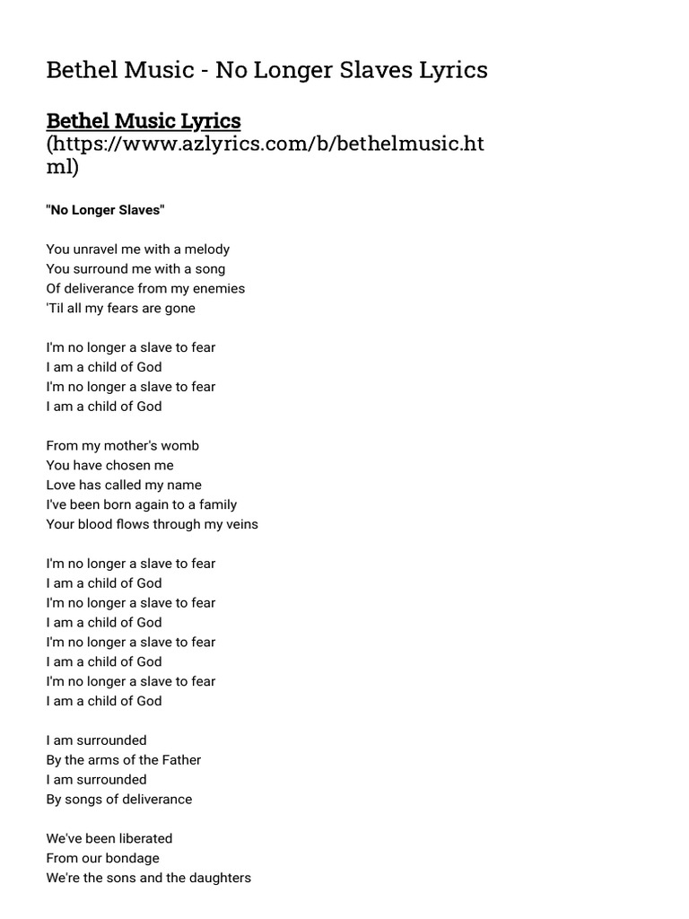 Bethel music no longer slaves lyrics pdf