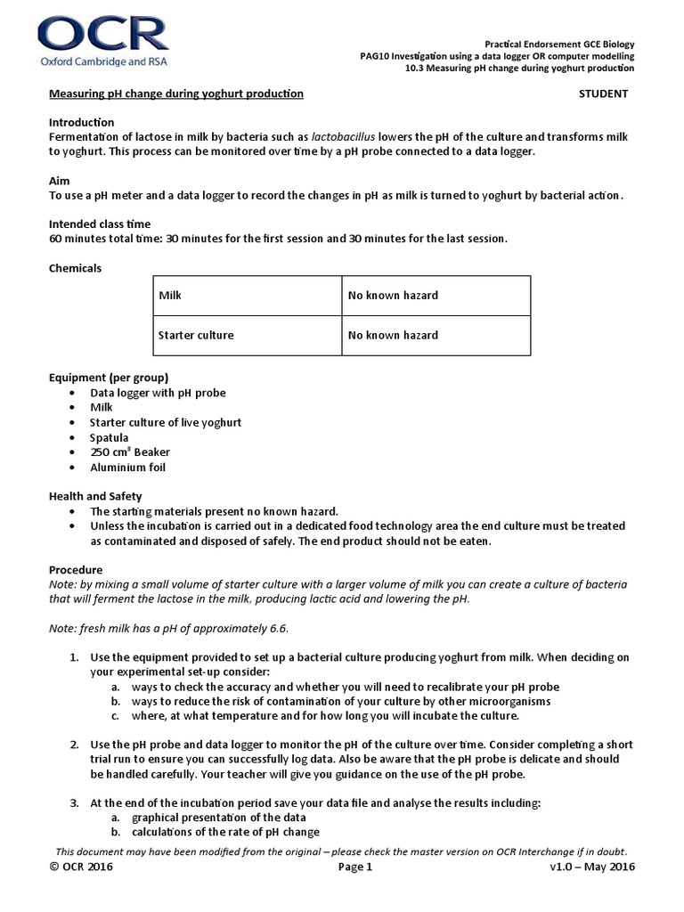 pH Change in Yoghurt Production | PDF | Yogurt | Milk