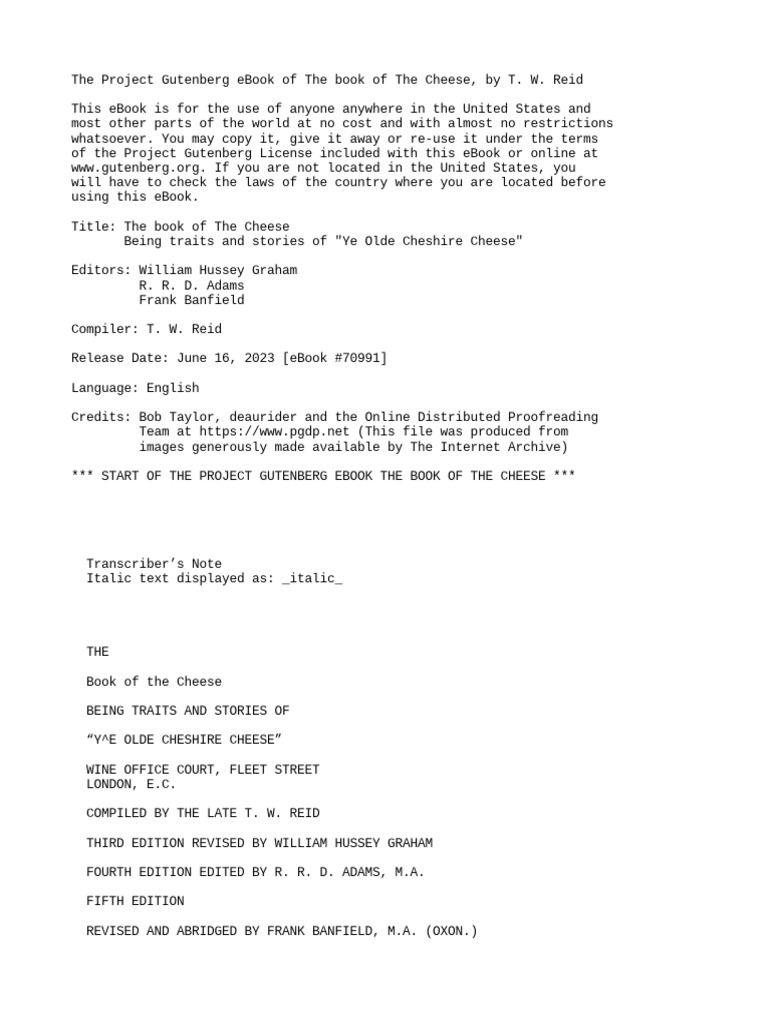 The Book of The Cheese | PDF | Samuel Johnson | Project Gutenberg