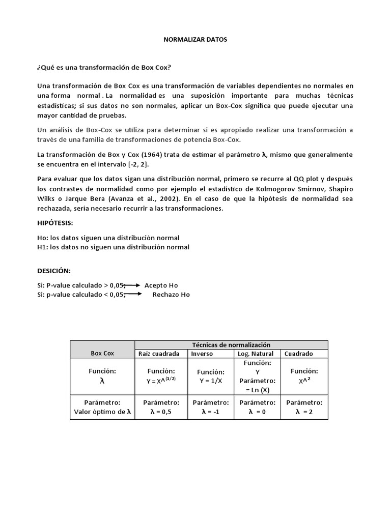 Transformación Box-Cox para Normalizar Datos | PDF