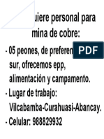 Se Requiere Personal para Mina de Cobre