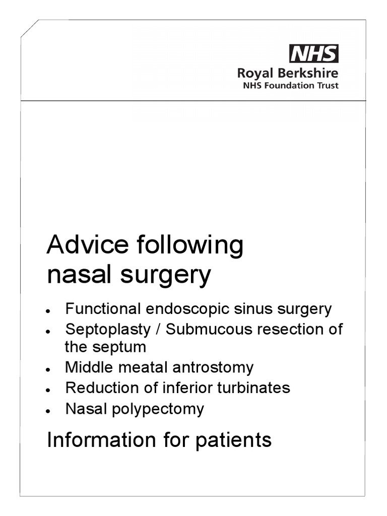 Advice Following Nasal Surgery Fes Sep20 PDF Human Nose Clinical