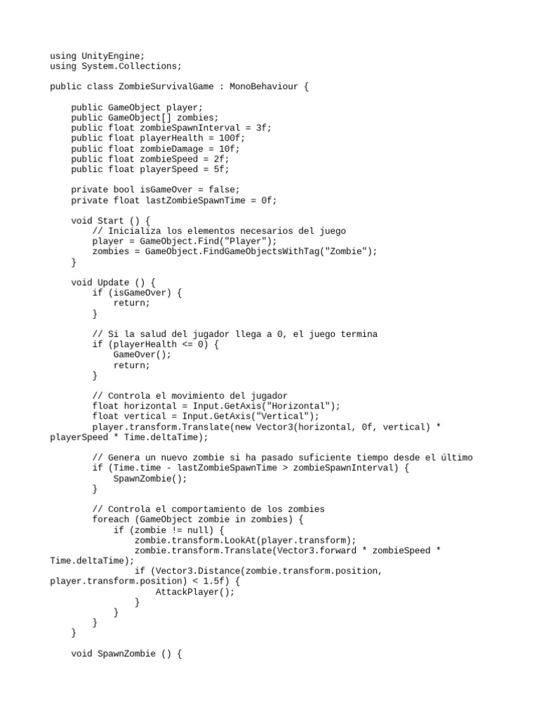 Codigo Juego Zombie Unity | PDF