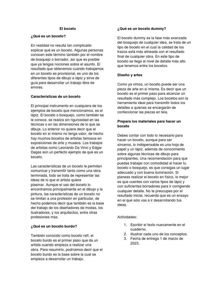 El Boceto Pdf Las Artes