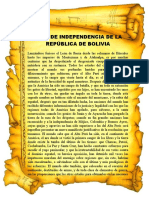 Acta de Independencia de La República de Bolivia