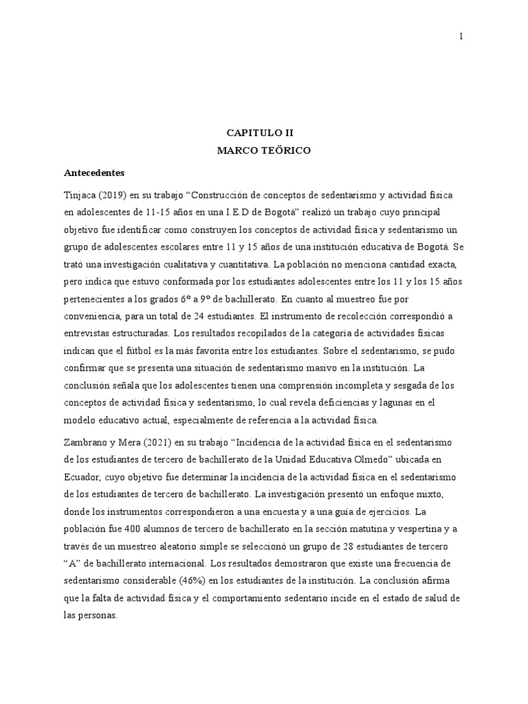 Marco Teorico Sedentarismo en Los Jovenes PDF Estilo de vida