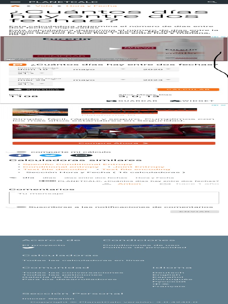 Calculadora en Línea ¿Cuántos Días Hay Entre Dos Fechas PDF