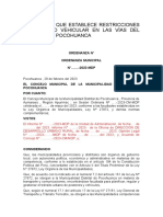 Ordenanza Que Establece Restricciones Al Tránsito Vehicular en Las Vías Del Distrito de Pocohuanca