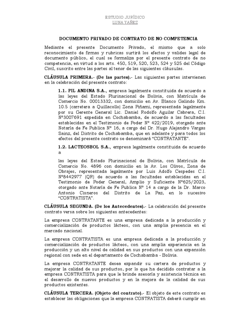 CONTRATO DE NO COMPETENCIA Ofi | PDF