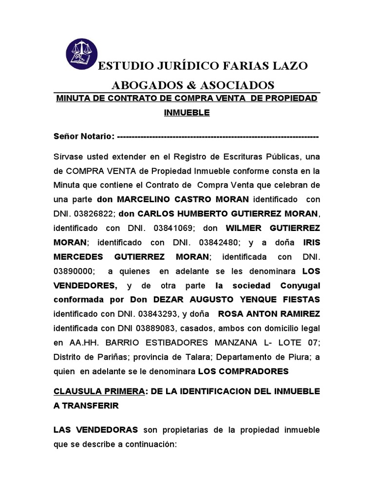 Minuta De Compra Venta Pdf Propiedad Esfera Pública