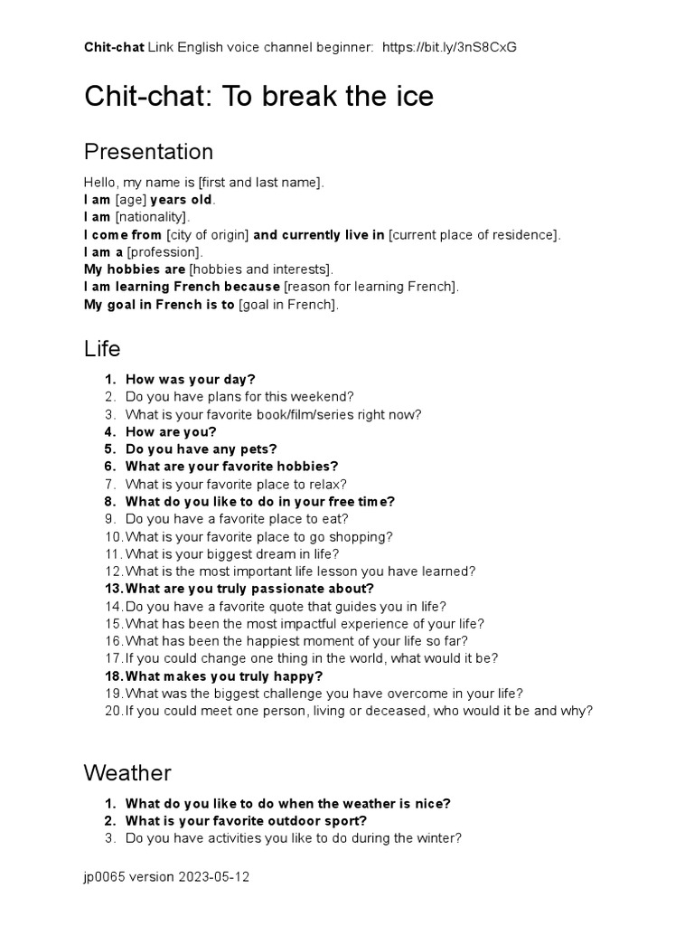Beginner Chit-Chat Guide | PDF | Weather